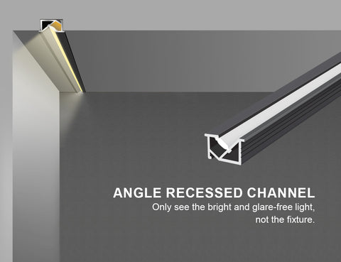 A picture showing an overview of the GL LED JH-1716 angle recessed channel and how it can be installed to produce a wall washing effect.