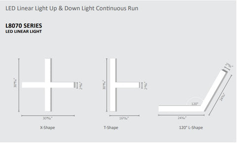 Shapes and dimensions of L8070 LED linear lights