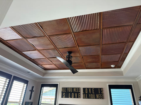 rusted corrugated ceiling living room