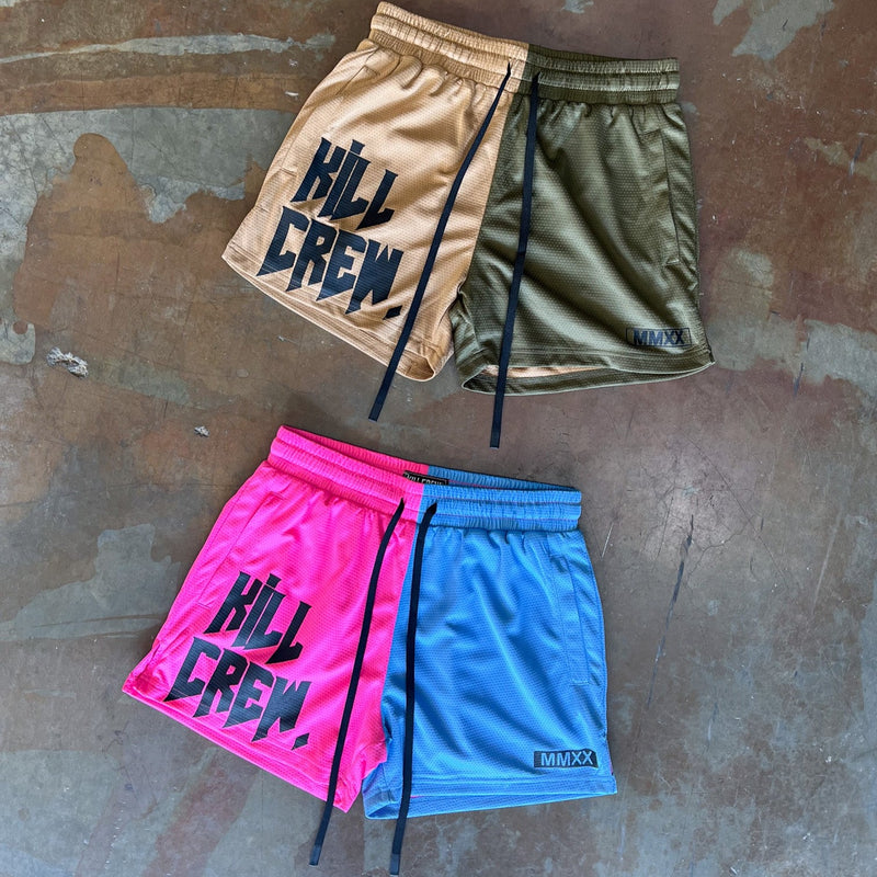 MUAY THAI FLAME SHORTS (MID THIGH CUT) - BLACK / BLUE - Kill Crew