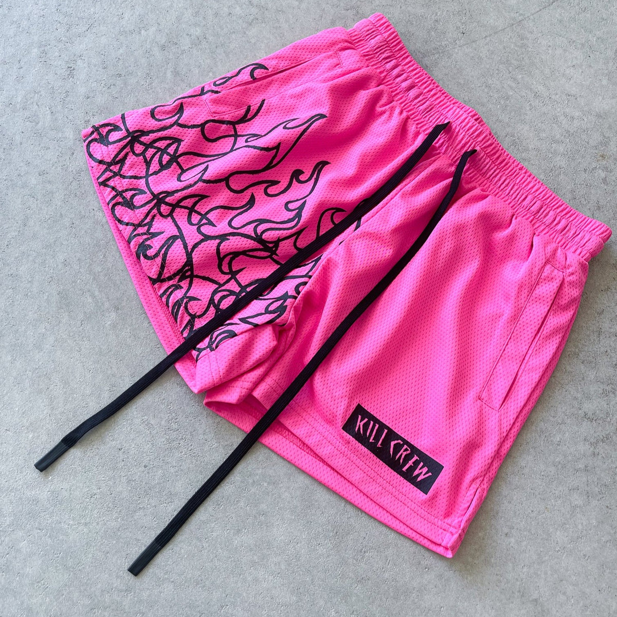 MUAY THAI FLAME SHORTS (MID THIGH CUT) - PINK / BLACK - Kill Crew