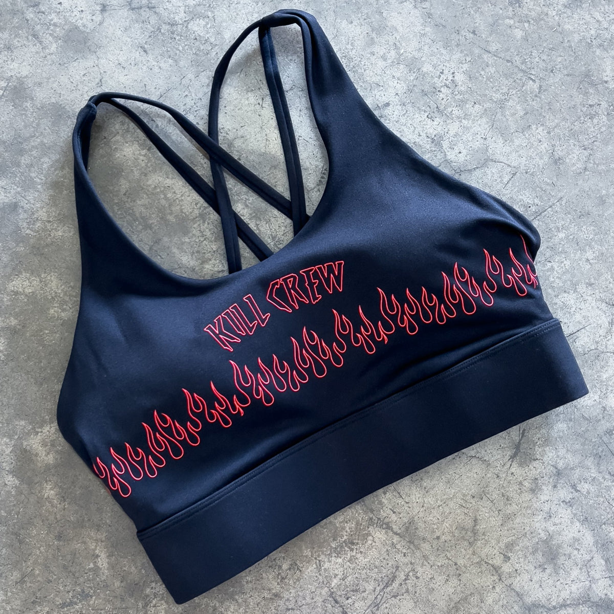 FLAME HIGH SUPPORT SPORTS BRA - BLACK / WHITE - Kill Crew