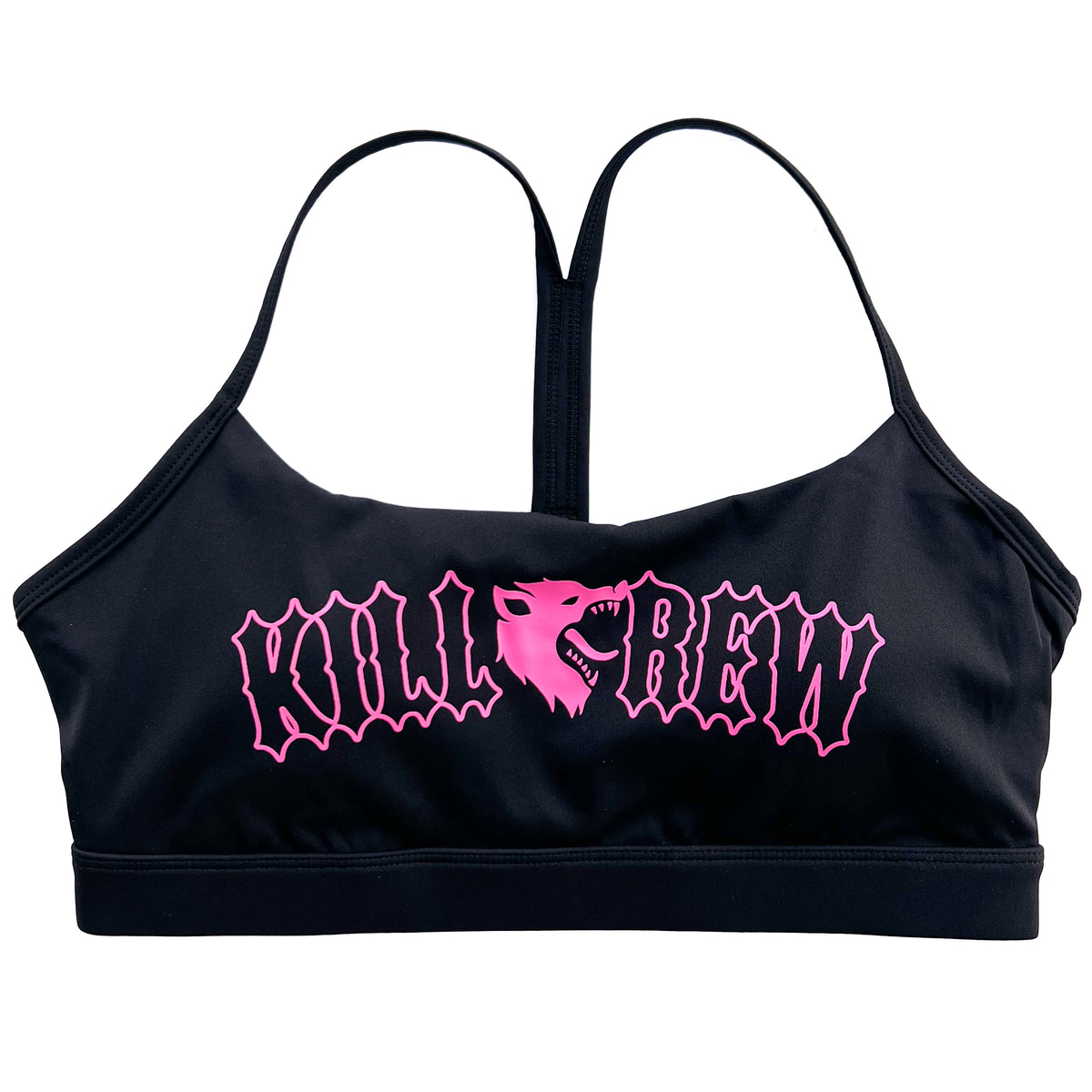 Pink skeleton hands sports bra