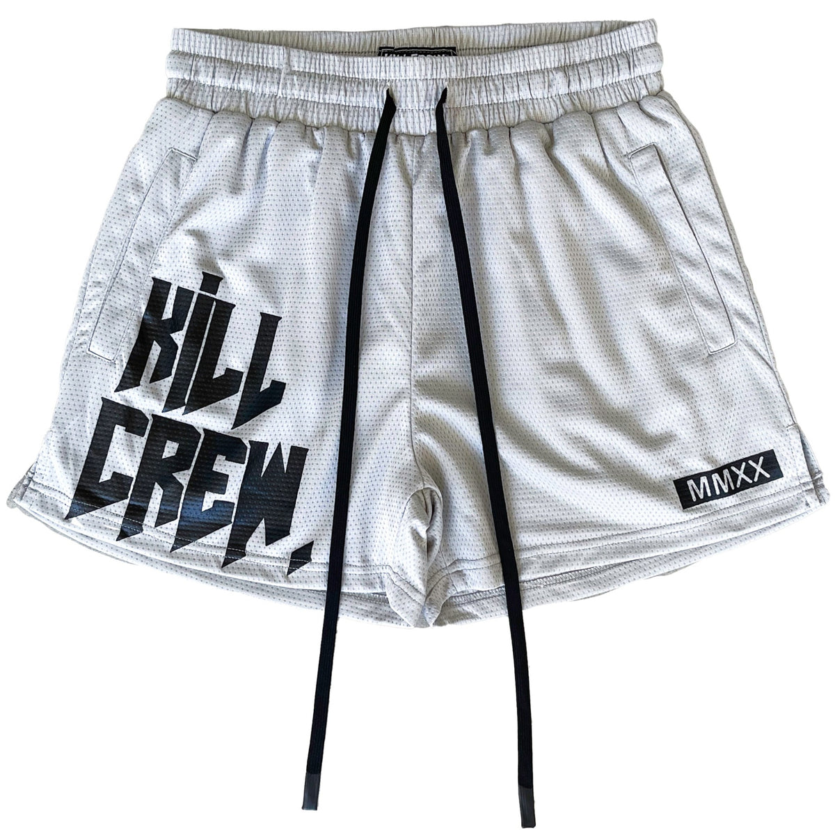 MUAY THAI FLAME SHORTS (MID THIGH CUT) - BLACK / WHITE