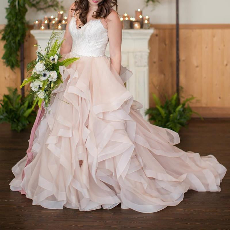  Blush  Pink  Organza Ball  Gown  Wedding  Dresses  With White 