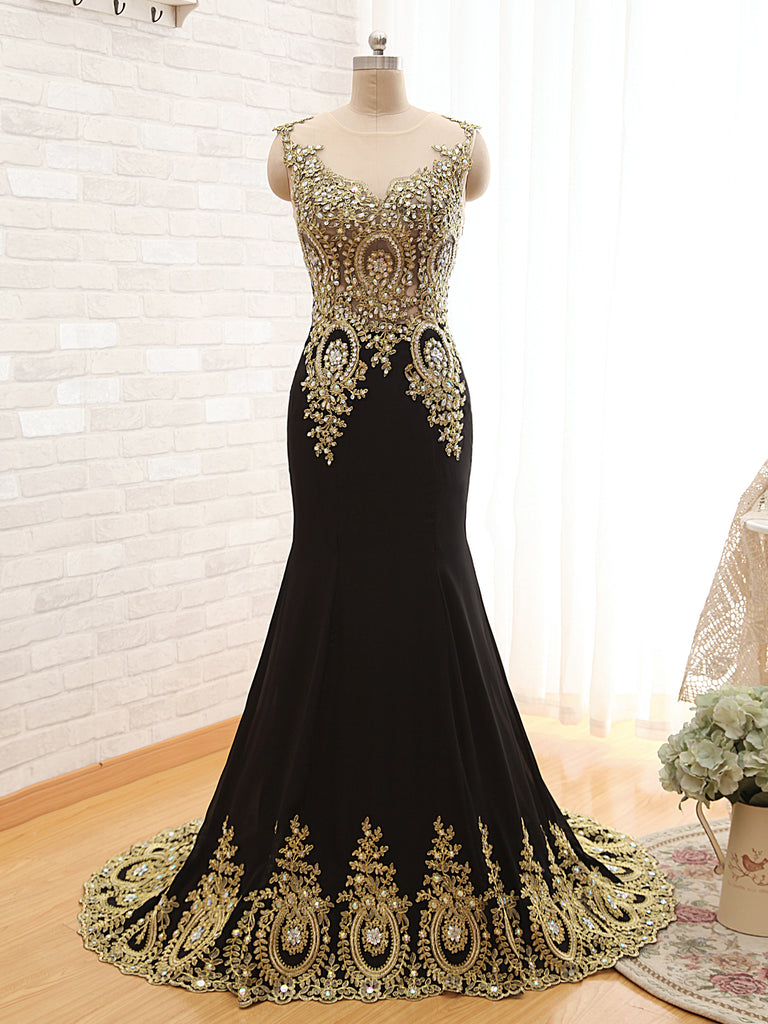black and gold bridesmaid dress
