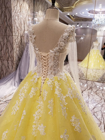 yellow flower prom dress