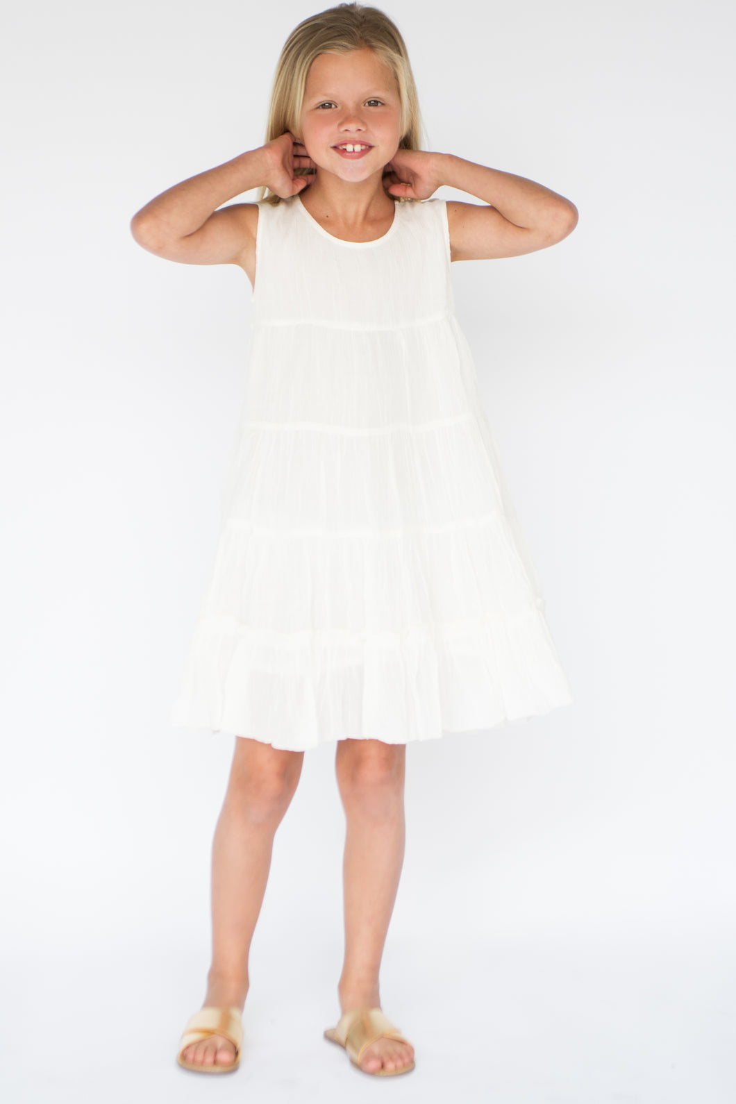 girls white shift dress