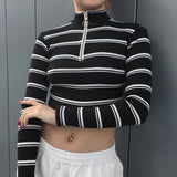 Black Striped High Neck Zip Shirt