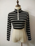 Black Striped High Neck Zip Shirt