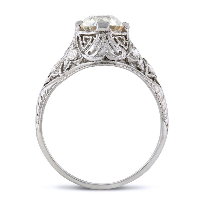 Edwardian Old European  Diamond Three Stone Filigree Ring  