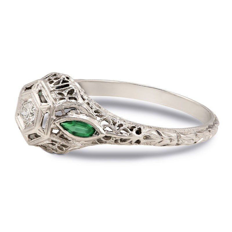 Art Deco Solitaire Filigree Diamond 