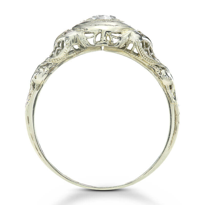 Art Deco Filigree Solitaire Diamond Ring In 18kwg Circa 1928 0 25ct Old European Cut G Color Vs1 Clarity