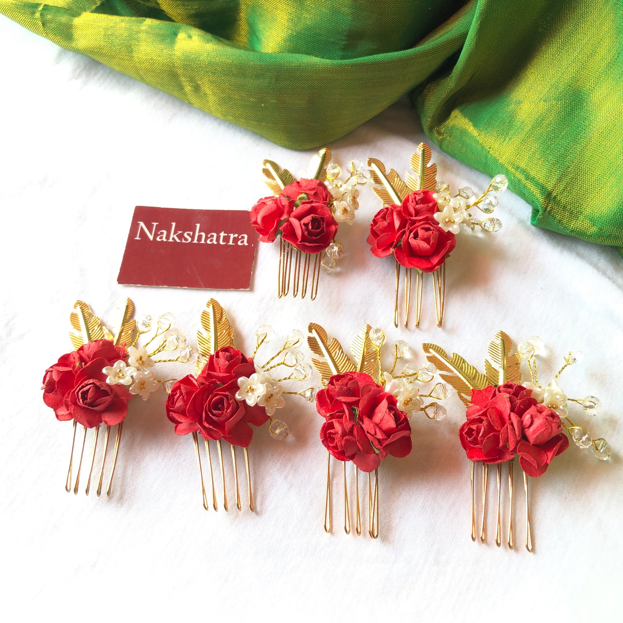 Red Rose with gold details hair accessories for Bridal Braid  Nakshatra  Chennai