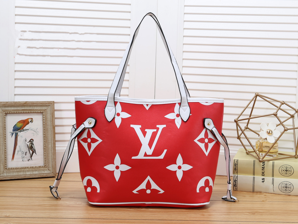 LV Women Shopping Leather Tote Handbag Shoulder Bag