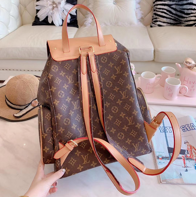 LV Louis Vuitton Women Casual School Bag Cowhide Leather Backpack