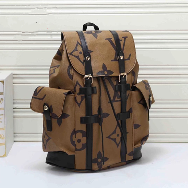 LV Louis Vuitton Casual School Bag Cowhide Leather Backpack