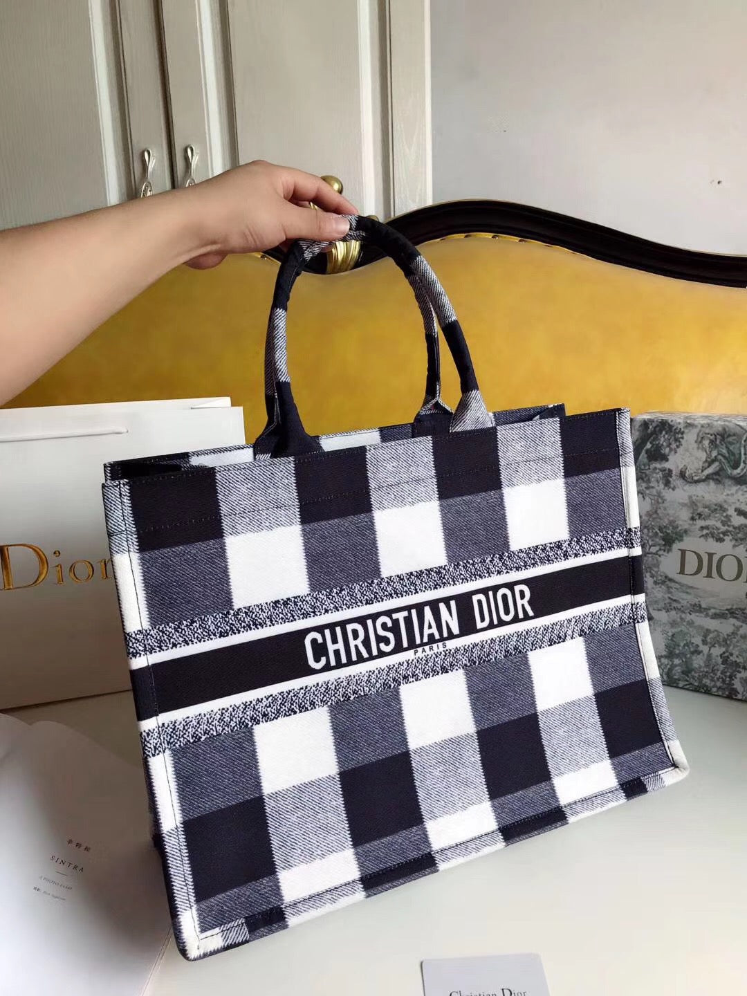 DIOR BOOK TOTE BAG IN EMBROIDERED DIOR OBLIQUE CANVAS