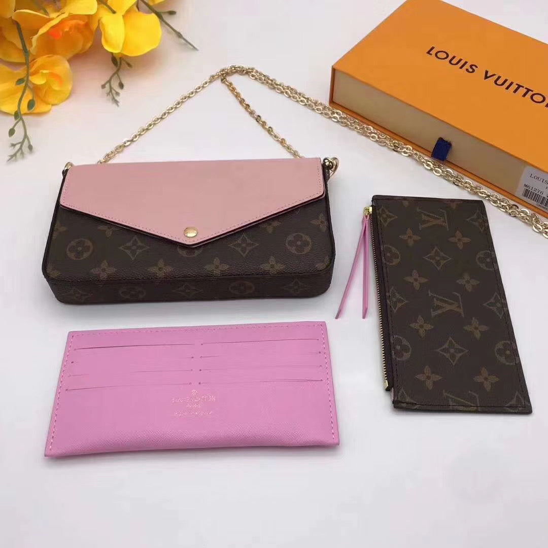 LV Louis Vuitton Classic Women Leather Handbag Tote Shoulder Bag Satchel Three-Piece Pink