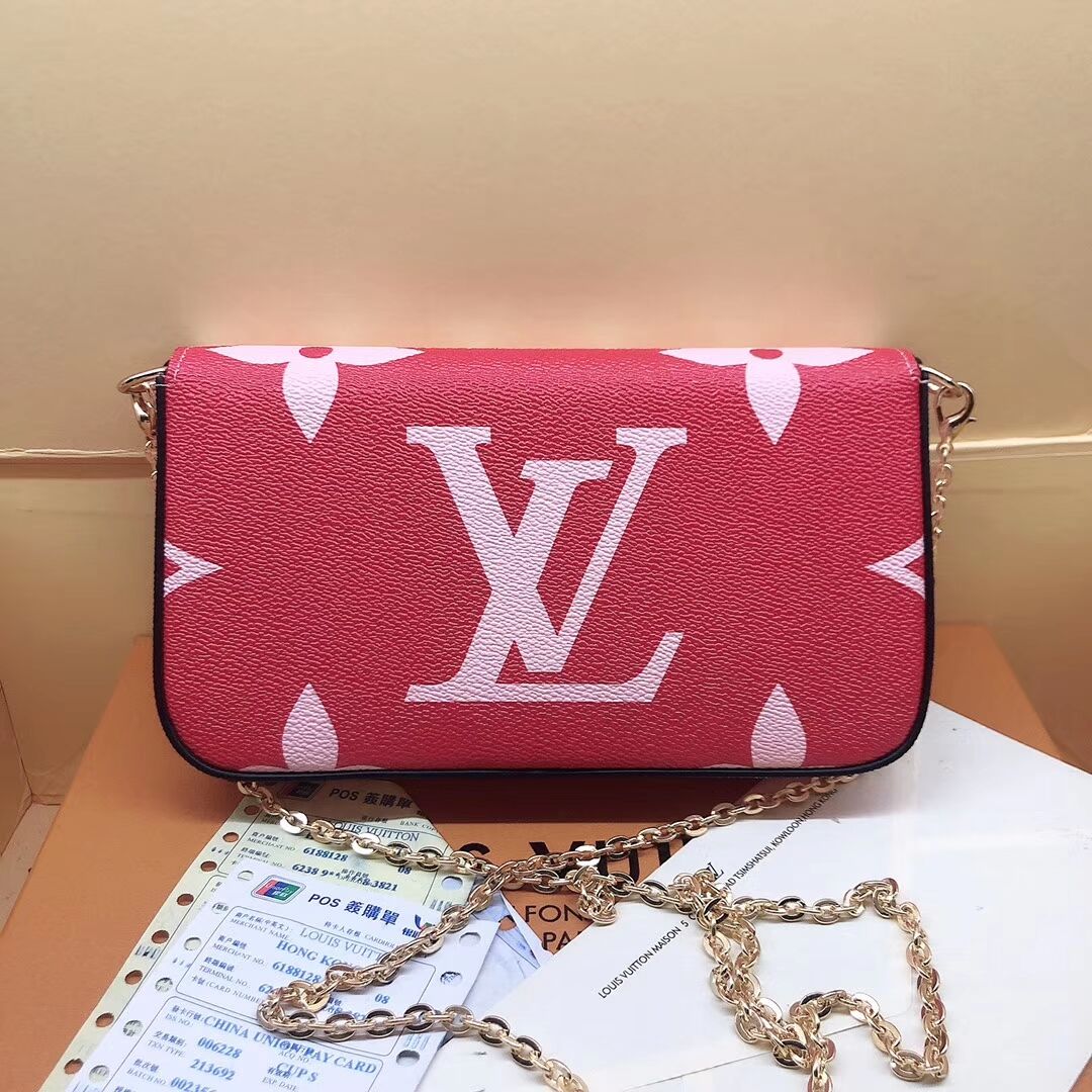 Louis Vuitton Women Leather Chain Crossbody Wallet Shoulder Bag