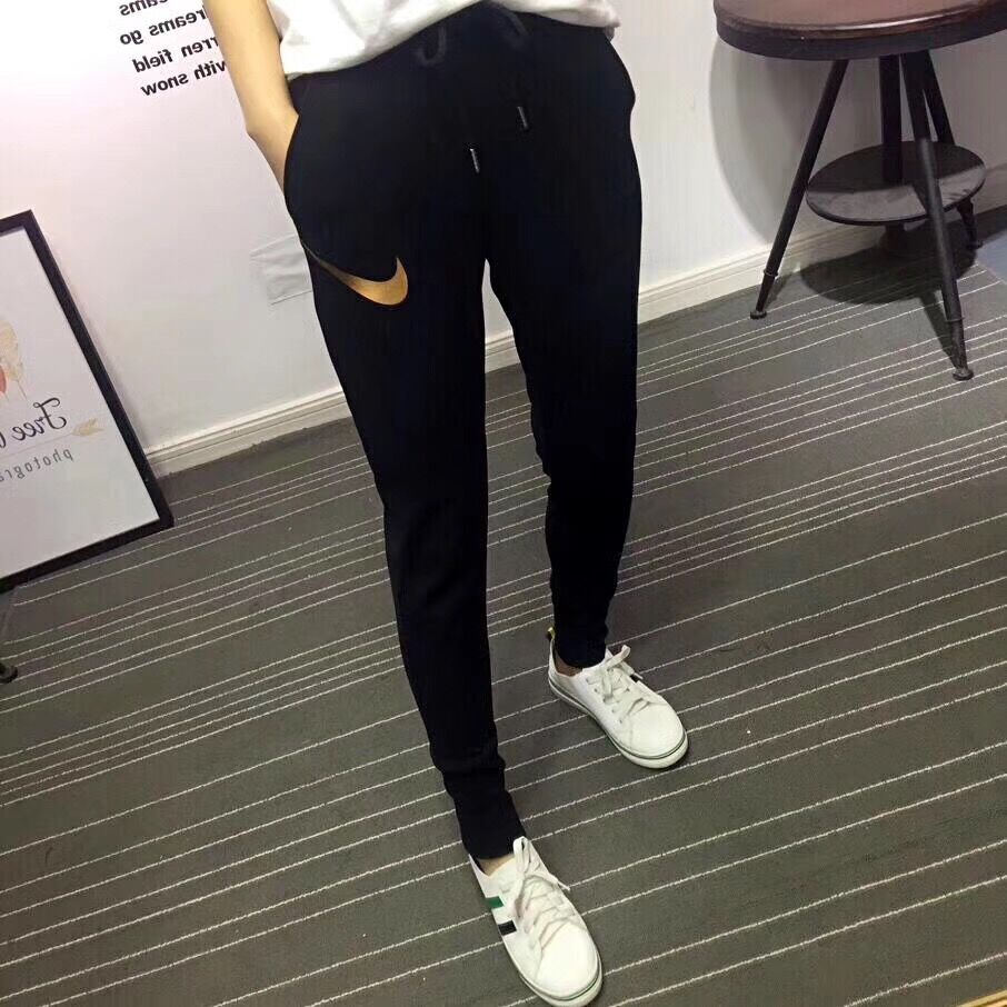 "Nike"  Women Golden LOGO Stretch Leggings Sweatpants Exercise Fitness Sport Pants Trouser