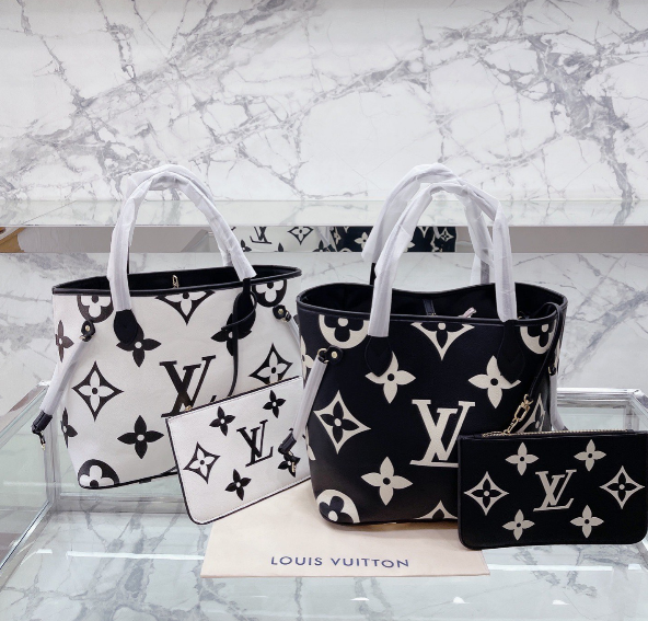 LV Louis Vuitton Neverfull GM Shopping Bag Handbag Shoulder Bag Wallet Two-Piece Set