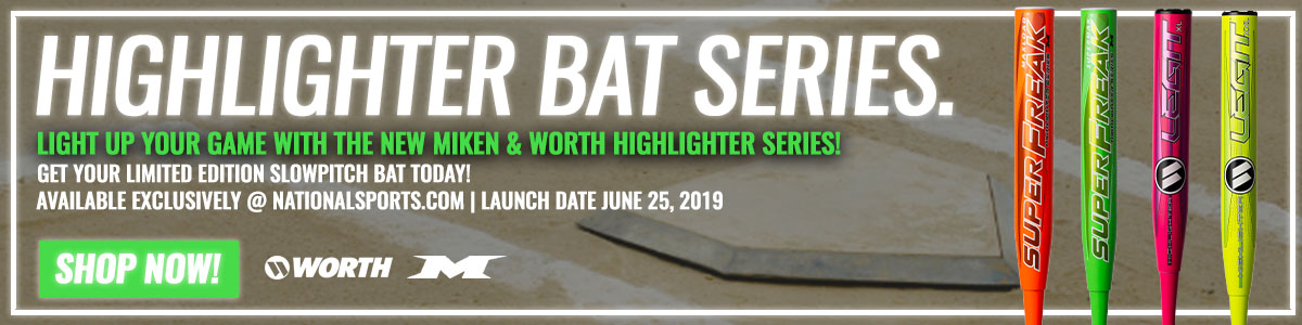 Miken Super Freak Supermax and Max load Highlighter Series Baseball Bat featuring Vulcan Advanced Polymer Bat Grips
