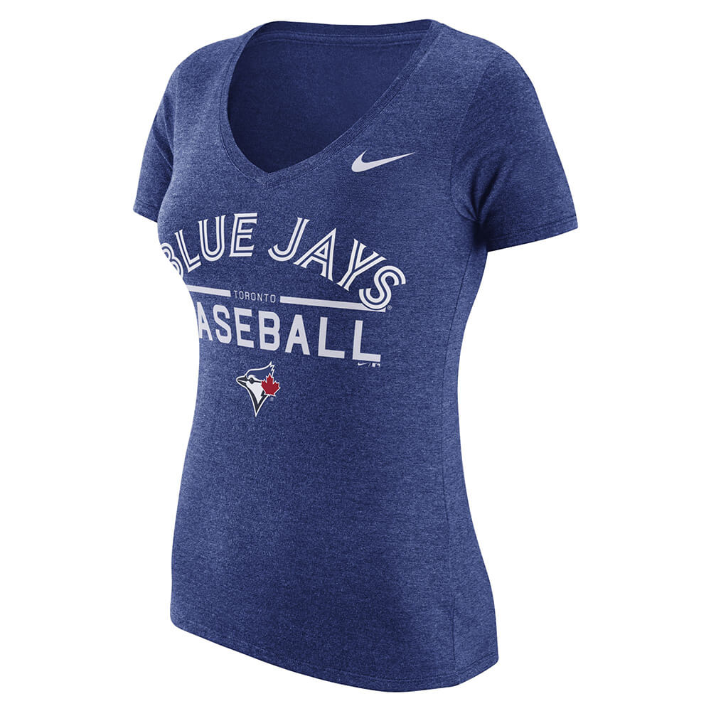 NIKE WOMEN'S TORONTO BLUE JAYS TRIBLEND VNECK PRACTICE 1.7 TOP