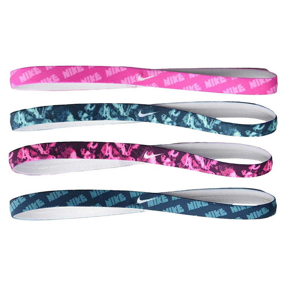 NIKE GIRLS PRINTED HEADBANDS 4 PACK LASER FUSCHIA/BORDEAUX/NIGHT SHADE