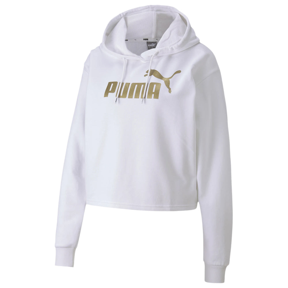 PUMA WOMEN'S ESSENTIAL METALLIC CROPPED HOODY WHITE/GOLD