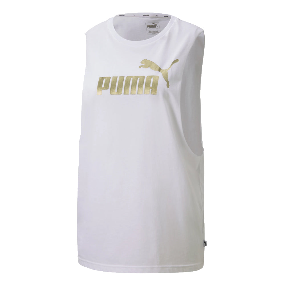 PUMA WOMEN'S ESSENTIAL METALLIC CUTOFF TANK WHITE/GOLD