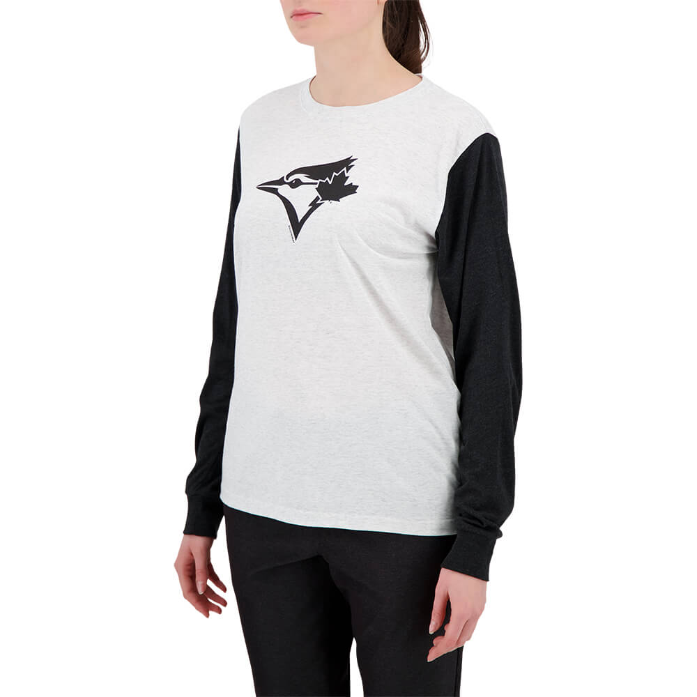 BULLETIN ATHLETIC YOUTH TORONTO BLUE JAYS BLACK LOGO TRIBLEND LONG SLEEVE TOP WHITE/BLACK