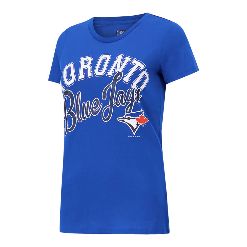 GIII 4HER WOMEN'S TORONTO BLUE JAYS MONEYBALL SHORT SLEEVE TOP