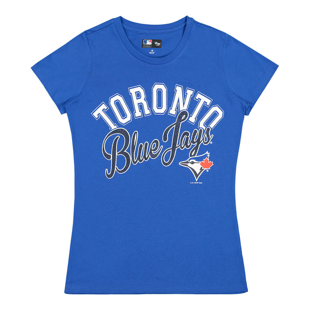 GIII 4HER WOMEN'S TORONTO BLUE JAYS MONEYBALL SHORT SLEEVE TOP