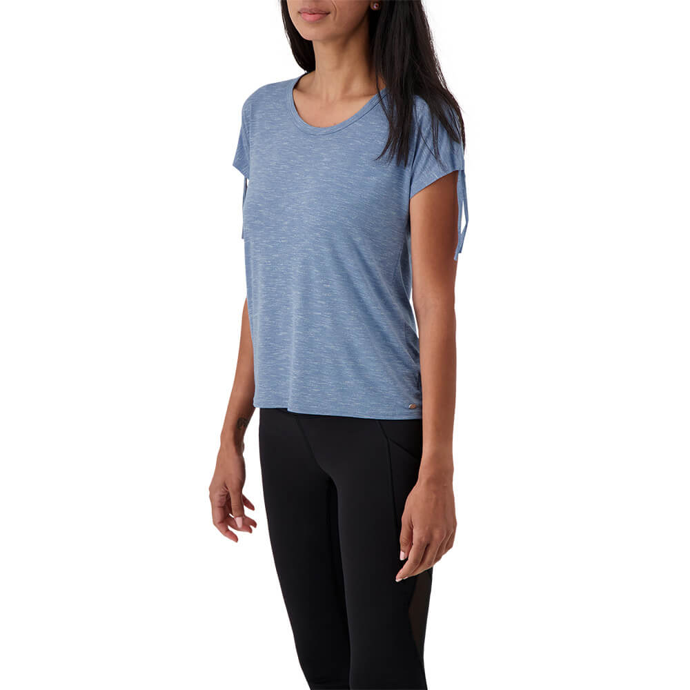 ELLE SPORTSWEAR WOMEN'S SHOULDER TIE SHORT SLEEVE TEE BERMUDA BLUE