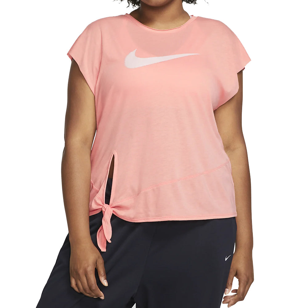 NIKE WOMEN'S DRY SIDE TIE SHORT SLEEVE TEE PLUS 1X-3X PINK QUARTZ/ECHO