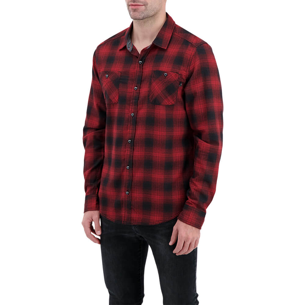 BURNSIDE MEN'S LONG SLEEVE WOVEN PLAID SHIRT MERLOT