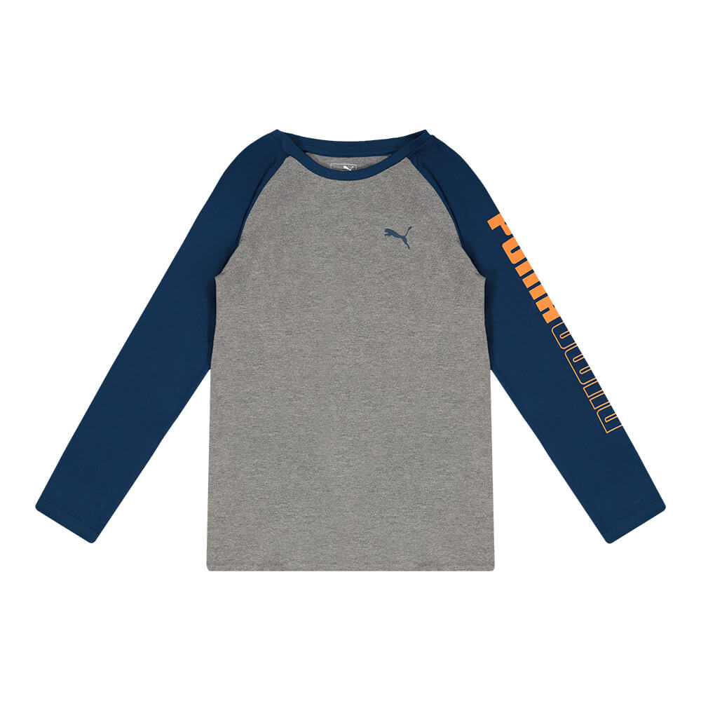 PUMA BOY'S UN-N-DOWN PACK LONG SLEEVE RAGLAN TEE CHARCOAL HEATHER