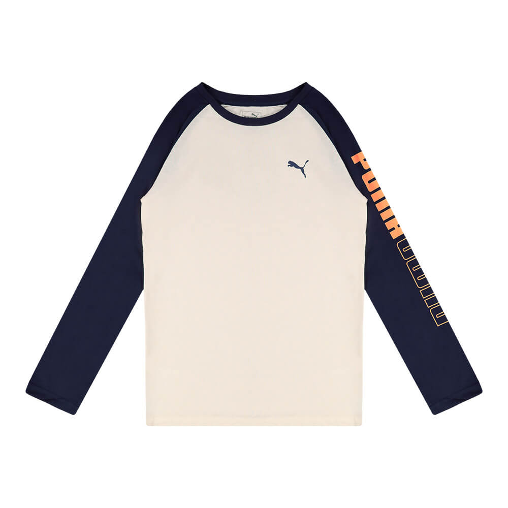 PUMA BOY'S UN-N-DOWN PACK LONG SLEEVE RAGLAN TEE WHISPER WHITE