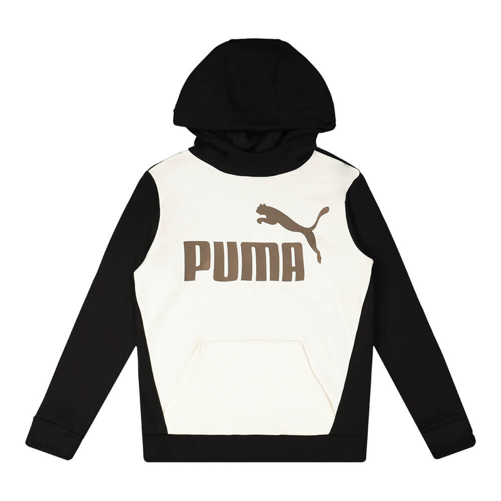 PUMA BOY'S NO.1 LOGO PACK FLEECE COLOUR BLOCK PULLOVER HOODY PUMA BLACK