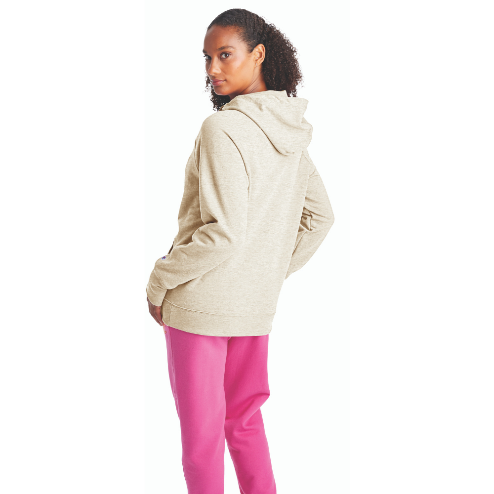 CHAMPION WOMEN'S POWERBLEND VELVET APPLIQUE HOODY  OATMEAL