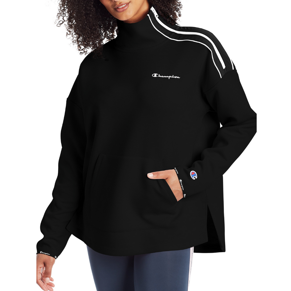 CHAMPION WOMEN'S SPORT MOCK NECK PULLOVER BLACK/ WHITE