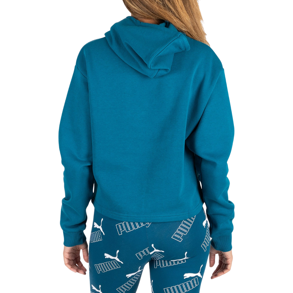 PUMA WOMEN'S ELEVATED ESSENTIAL LOGO CROPPED HOODY DIGI-BLUE