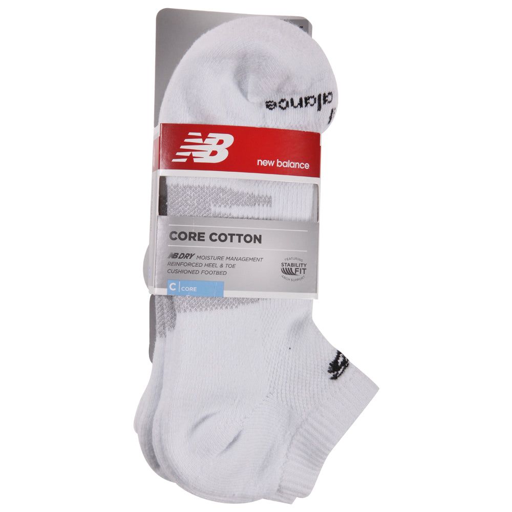 NEW BALANCE MEN'S CORE LOW CUT 3 PAIR LARGE WHITE SOCKS