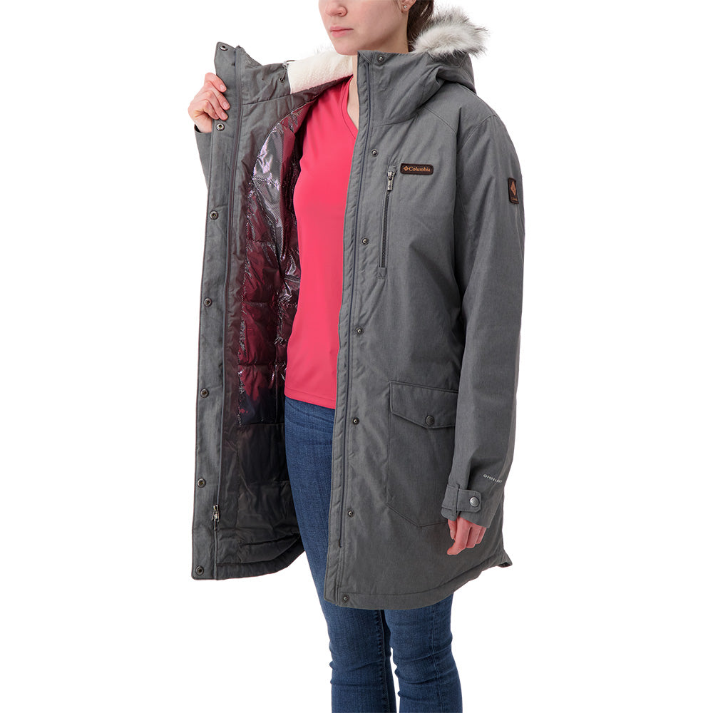 columbia suttle mountain sherpa trim insulated long jacket