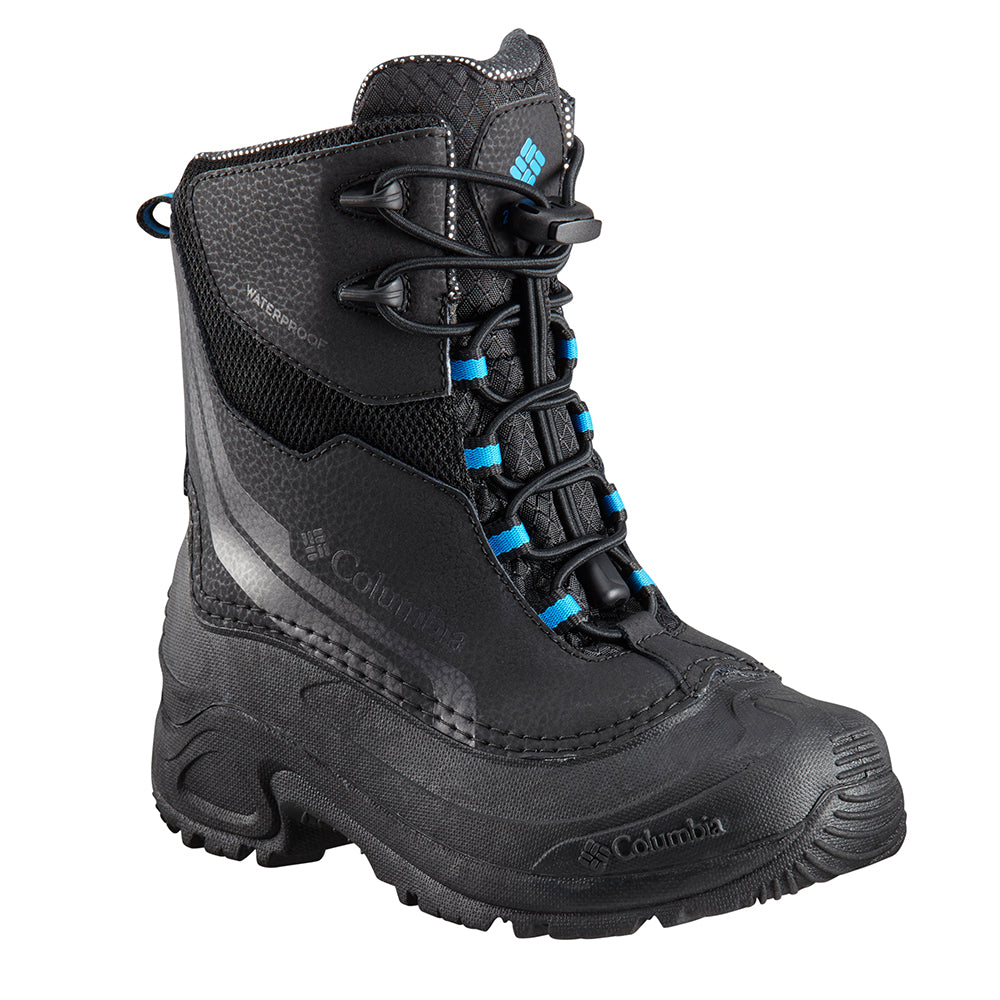 COLUMBIA BOYS BUGABOOT PLUS IV OMNI HEAT WINTER BOOT BLACK/HYPER BLUE