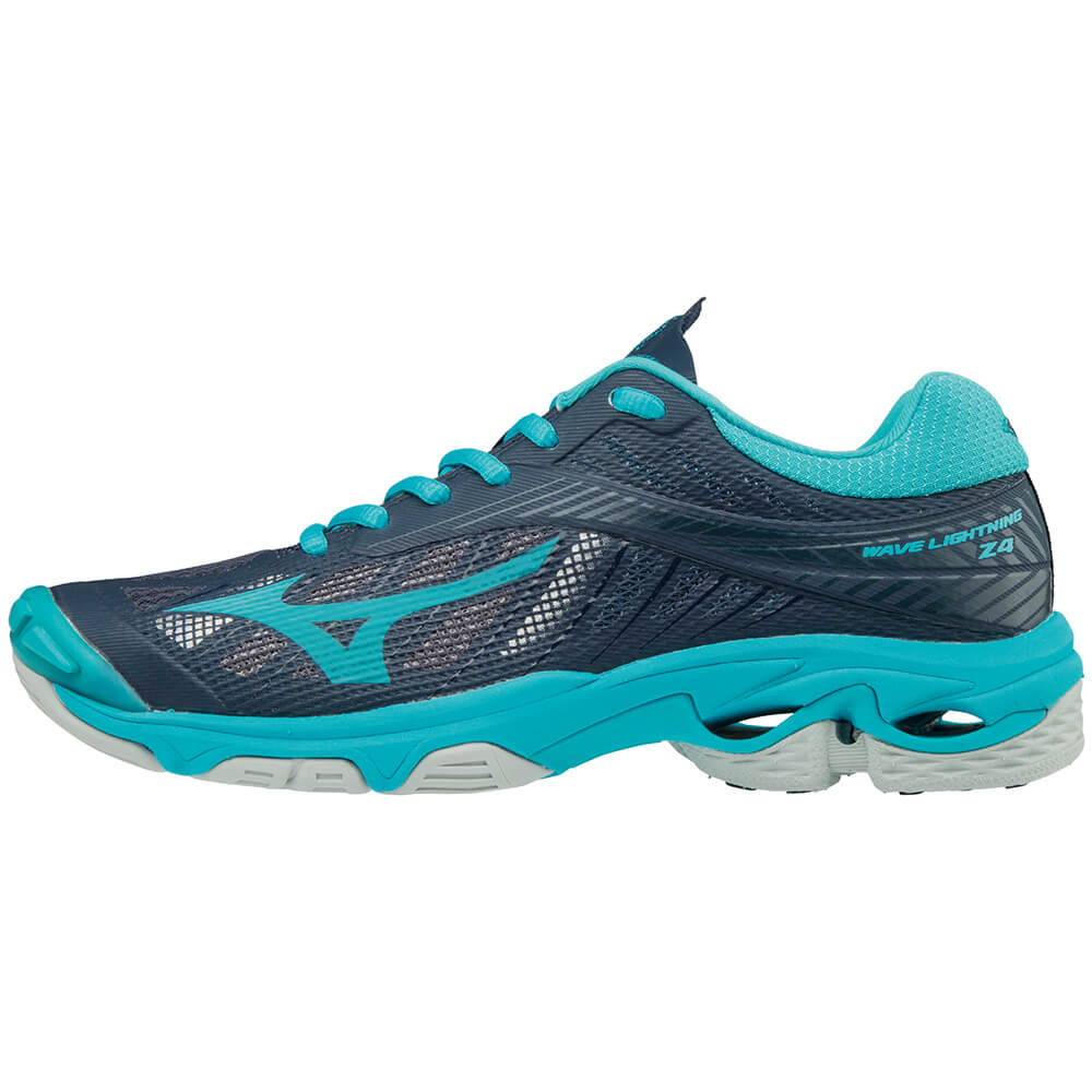 MIZUNO WOMEN'S WAVE LIGHTNING Z4 INDOOR COURT SHOE NAVY/AQUA