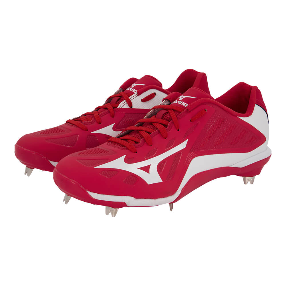 MIZUNO MEN'S HEIST IQ BASEBALL METAL CLEAT RED/WHITE