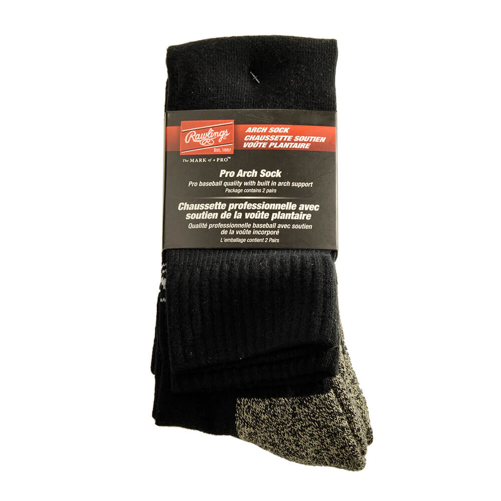 RAWLINGS 2 PACK PRO ARCH BASEBALL SOCK BLACK LARGE 10-13