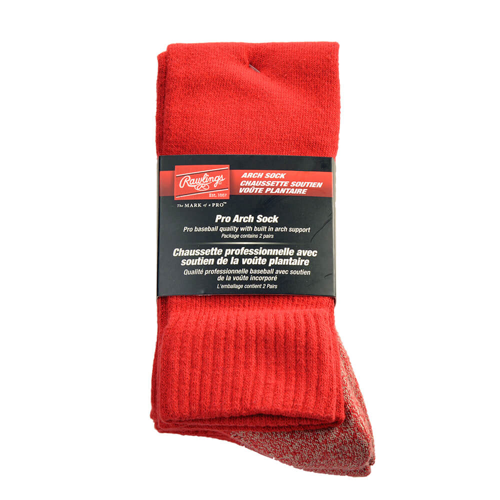 RAWLINGS 2 PACK PRO ARCH SPORTS SOCK SCARLET SMALL 4-7